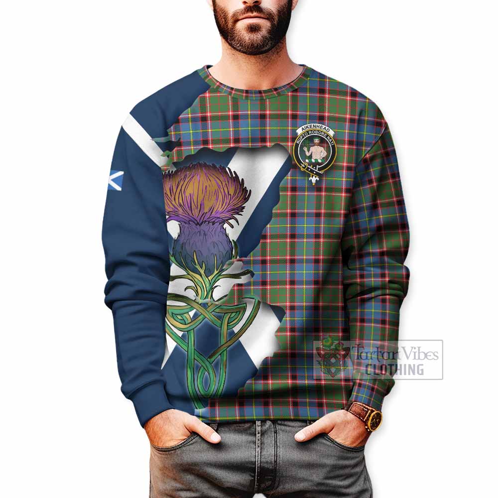 Aikenhead Tartan Family Crest Sweatshirt Scottish Thistle Celtic Inspired - Tartan Vibes Clothing