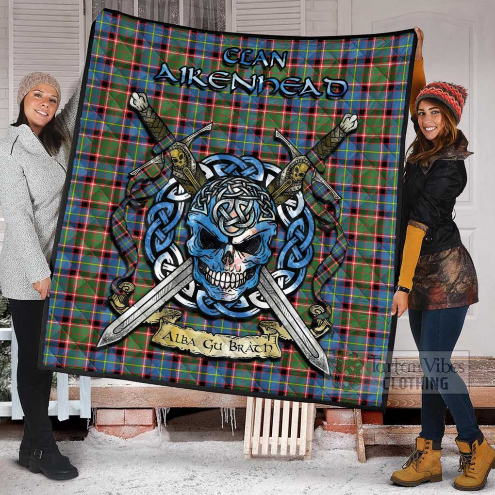 Tartan Vibes Clothing Aikenhead Tartan Quilt with Celtic Skull Alba Gu Brath Style