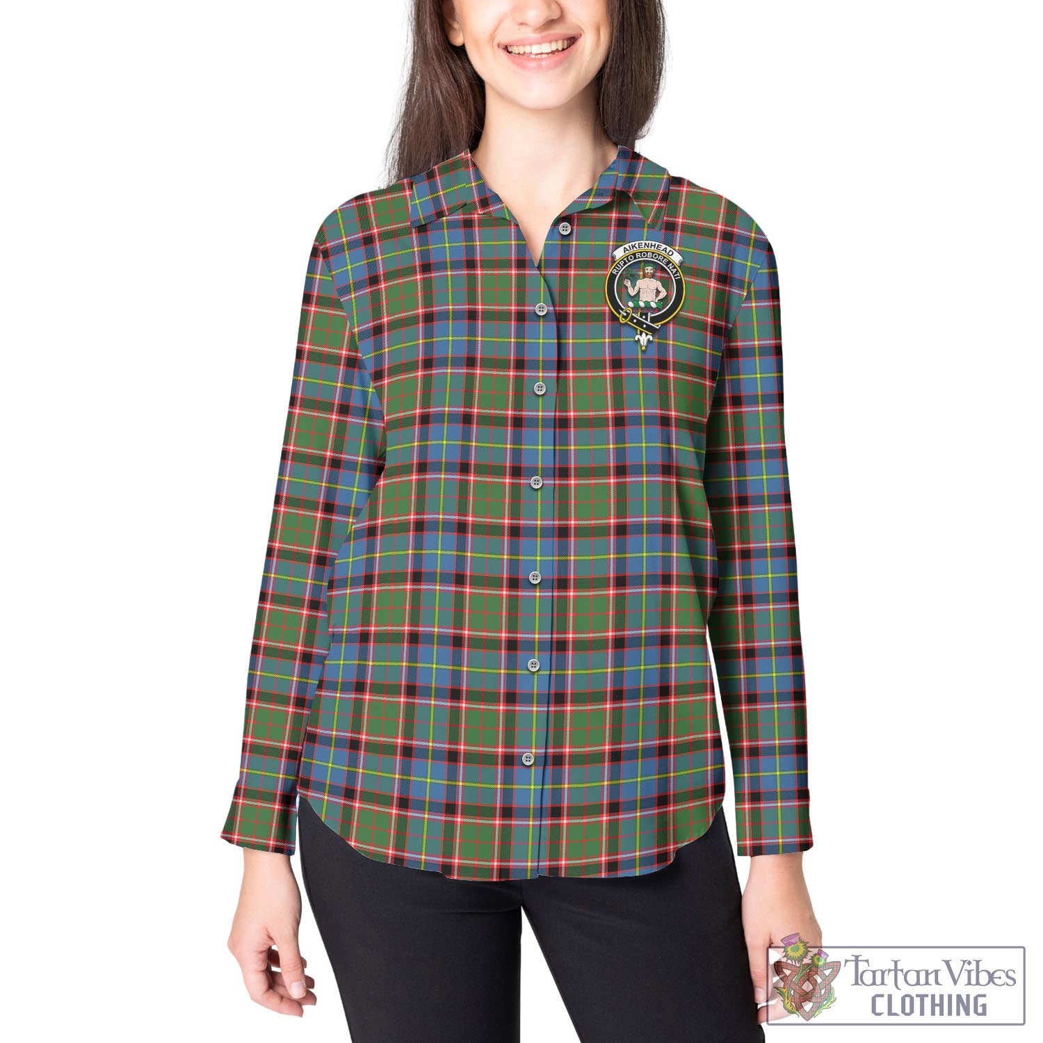 Tartan Vibes Clothing Aikenhead Tartan Womens Casual Shirt with Family Crest