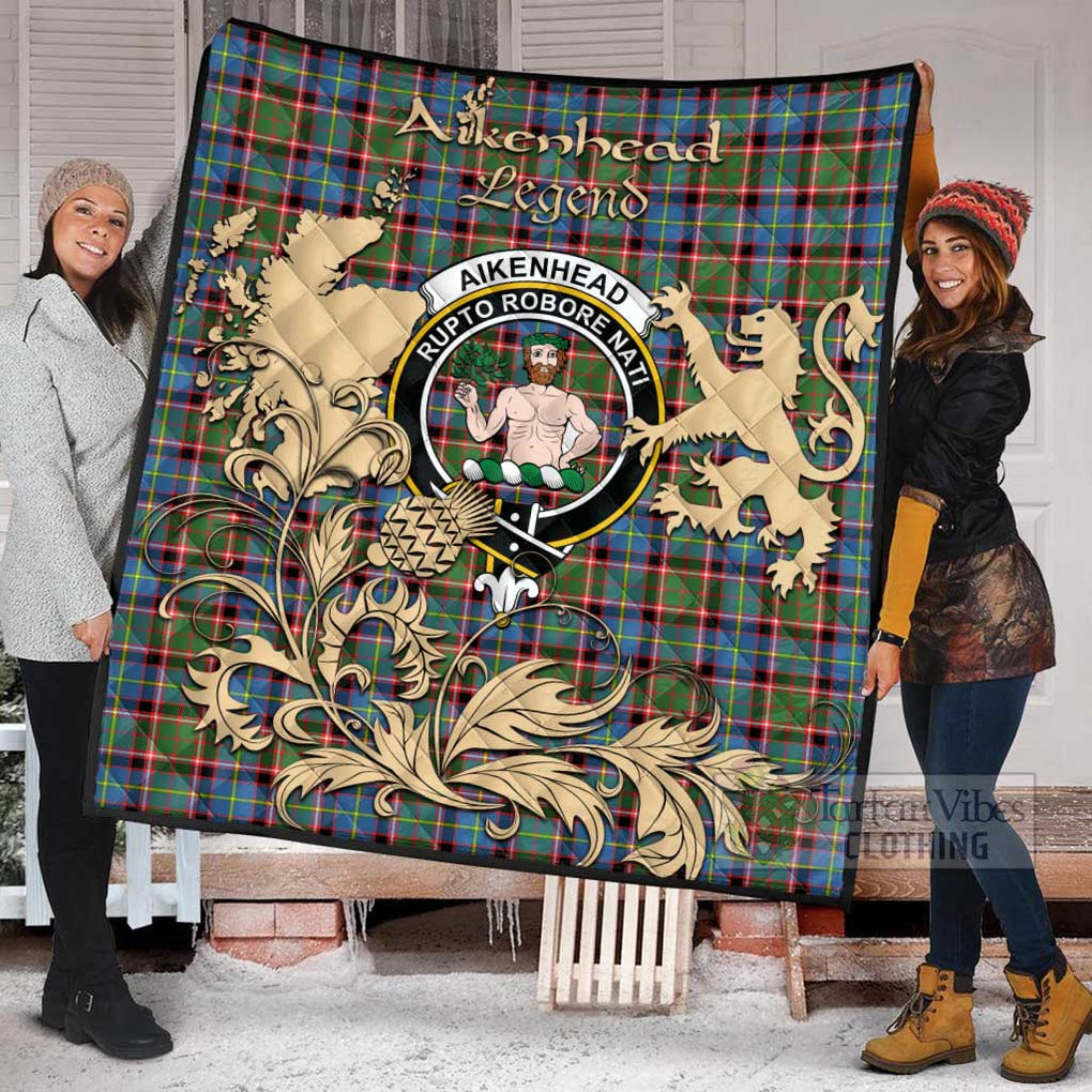 Tartan Vibes Clothing Aikenhead Tartan Quilt with Family Crest and Scottish Symbol Style