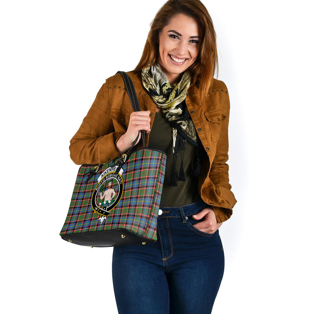 Aikenhead Tartan Leather Tote Bag with Family Crest - Tartanvibesclothing