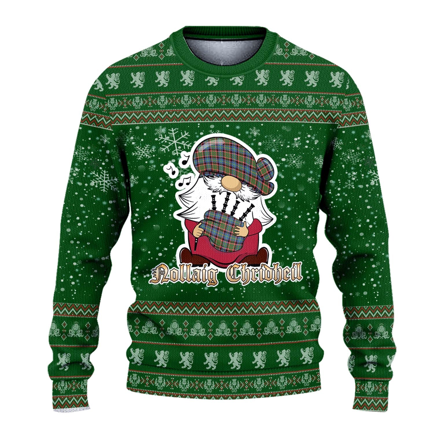 Aikenhead Clan Christmas Family Knitted Sweater with Funny Gnome Playing Bagpipes - Tartanvibesclothing