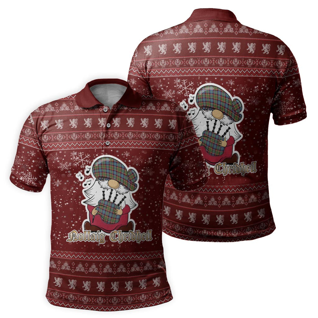 Aikenhead Clan Christmas Family Polo Shirt with Funny Gnome Playing Bagpipes - Tartanvibesclothing