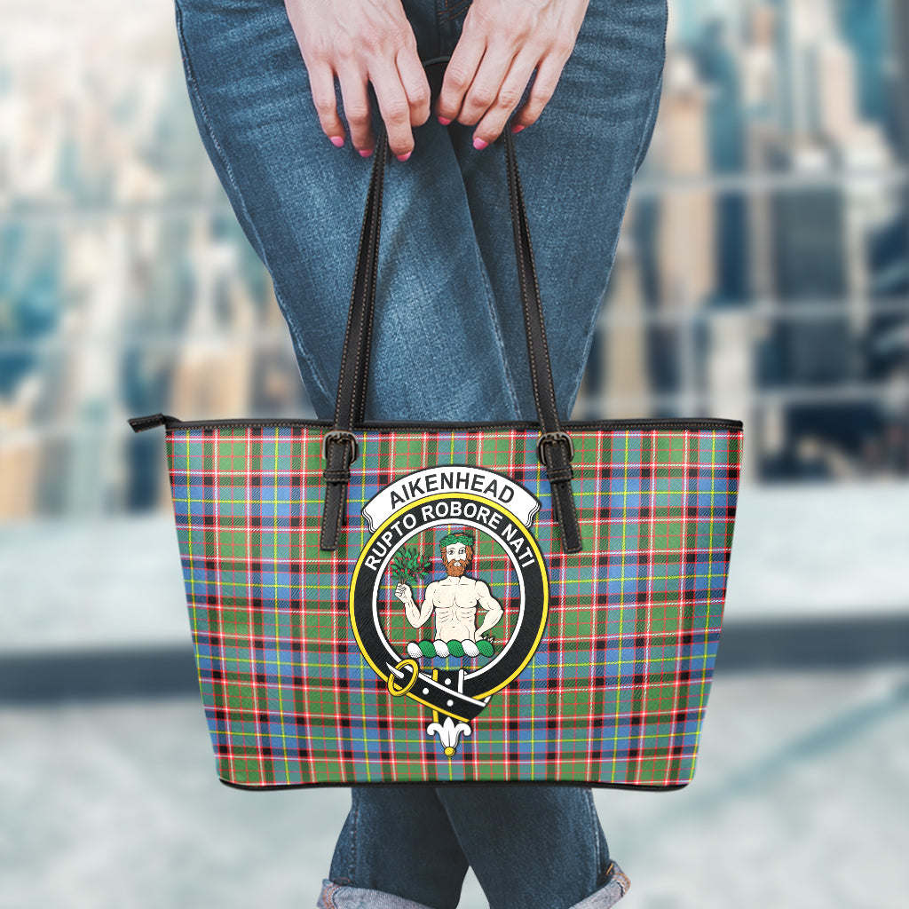 Aikenhead Tartan Leather Tote Bag with Family Crest - Tartanvibesclothing