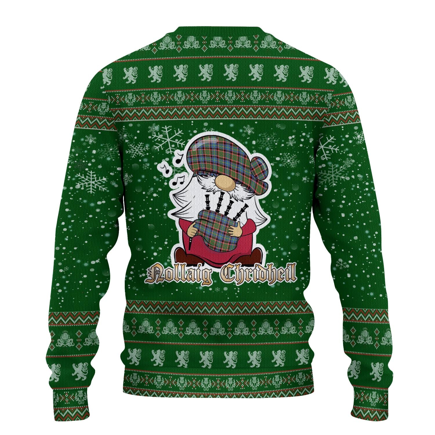 Aikenhead Clan Christmas Family Knitted Sweater with Funny Gnome Playing Bagpipes - Tartanvibesclothing