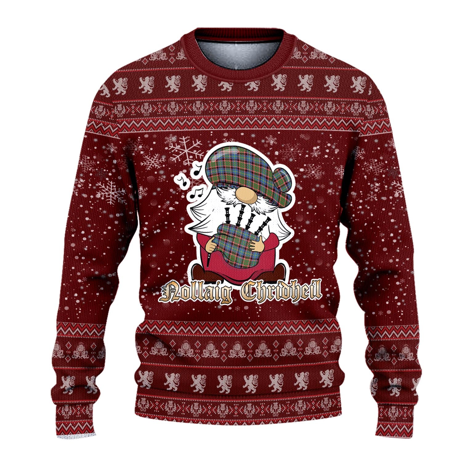 Aikenhead Clan Christmas Family Knitted Sweater with Funny Gnome Playing Bagpipes - Tartanvibesclothing