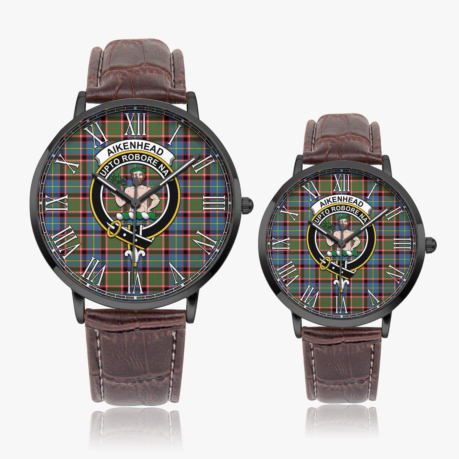 Aikenhead Tartan Family Crest Leather Strap Quartz Watch - Tartanvibesclothing