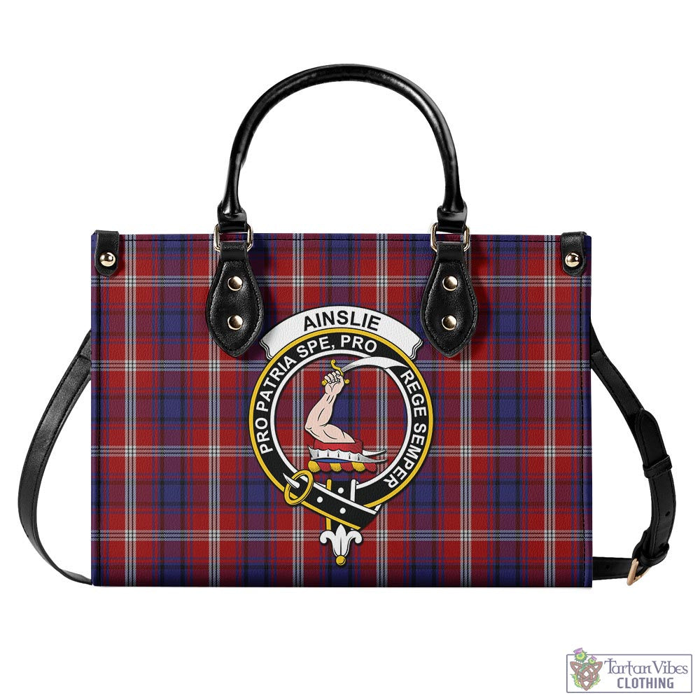 Tartan Vibes Clothing Ainslie Tartan Luxury Leather Handbags with Family Crest