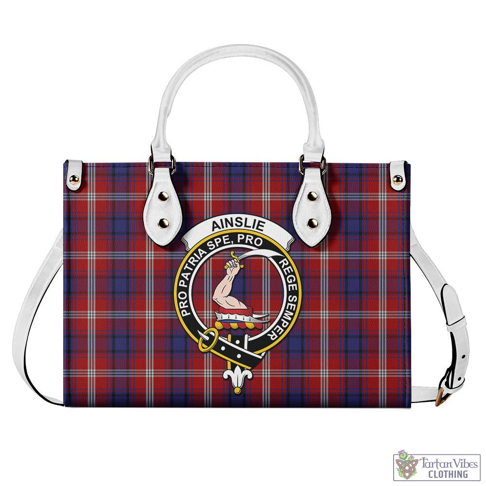 Tartan Vibes Clothing Ainslie Tartan Luxury Leather Handbags with Family Crest