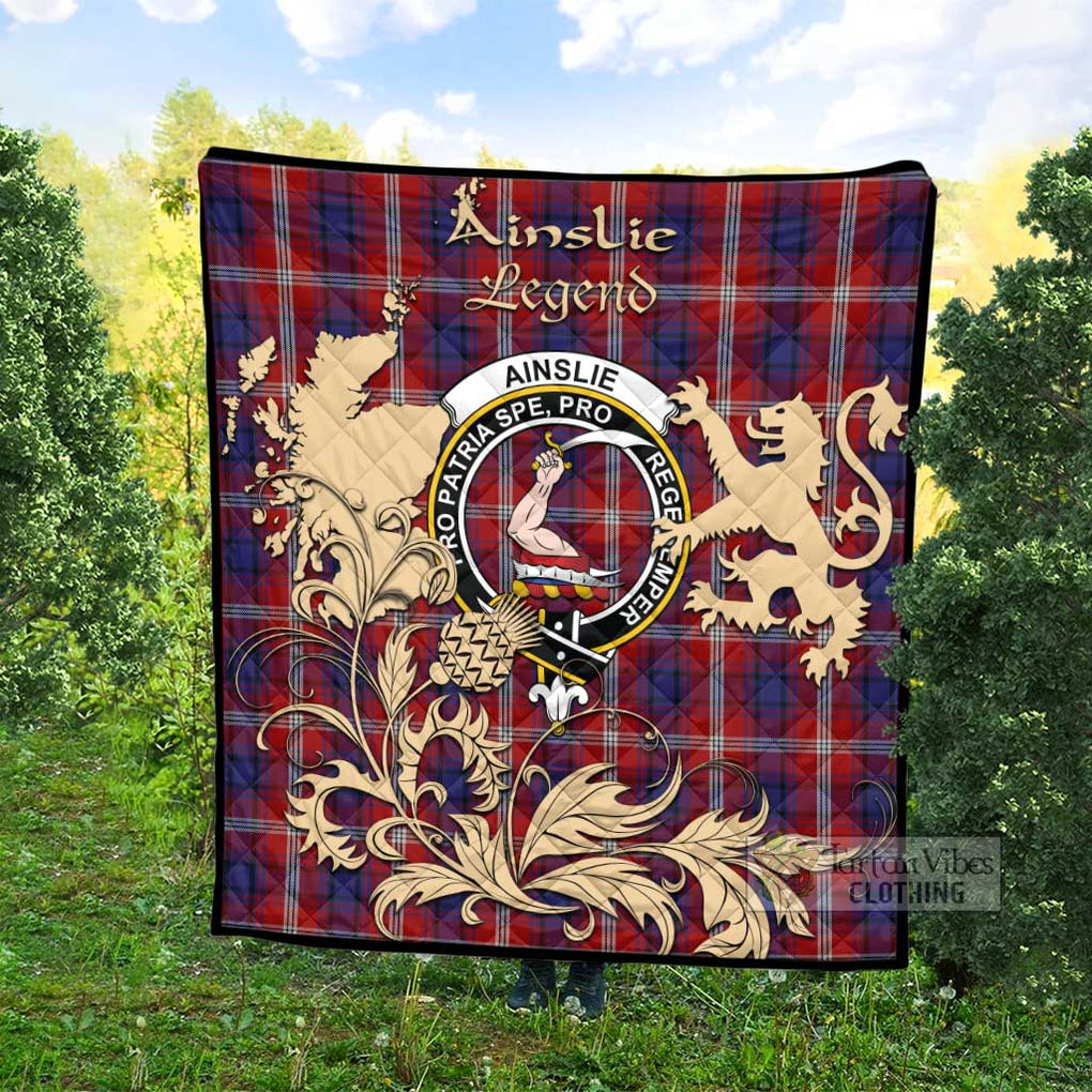 Tartan Vibes Clothing Ainslie Tartan Quilt with Family Crest and Scottish Symbol Style