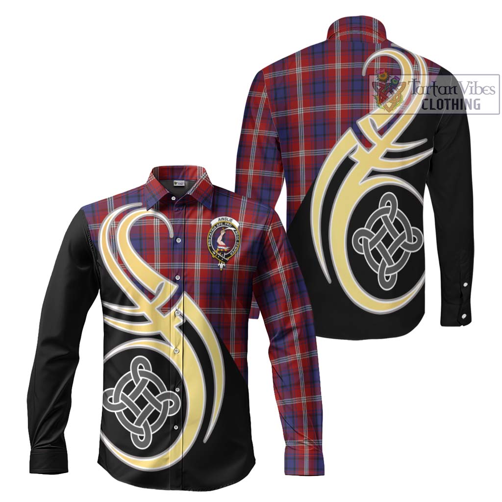 Ainslie Tartan Long Sleeve Button Shirt with Family Crest and Celtic Symbol Style Men's Shirt S - Tartan Vibes Clothing