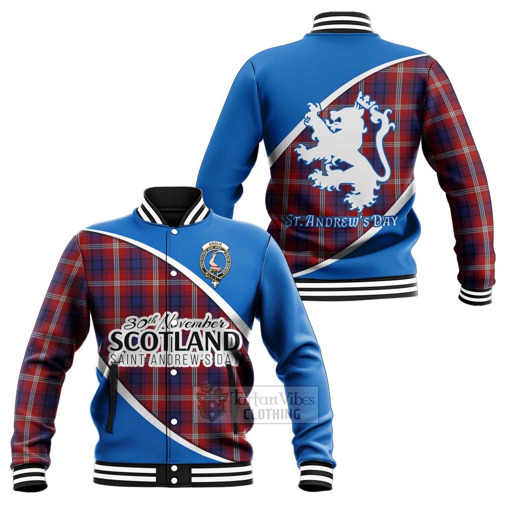 Tartan Vibes Clothing Ainslie Family Crest Tartan Baseball Jacket Celebrate Saint Andrew's Day in Style