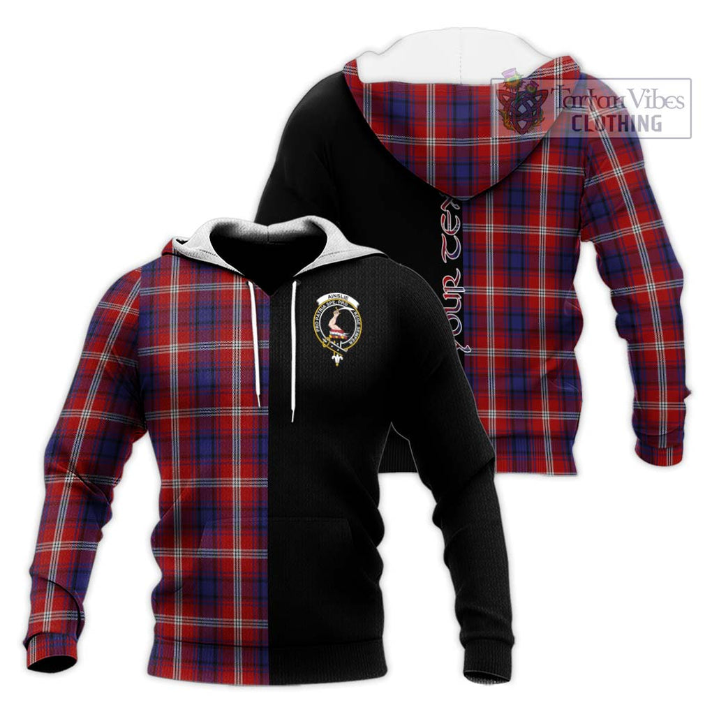 Ainslie Tartan Knitted Hoodie with Family Crest and Half Of Me Style Unisex Knitted Pullover Hoodie - Tartanvibesclothing Shop