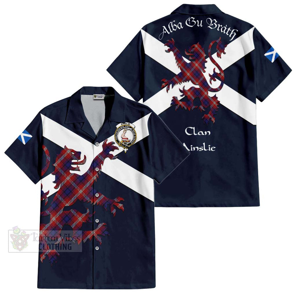 Tartan Vibes Clothing Ainslie Tartan Lion Rampant Short Sleeve Button Shirt – Proudly Display Your Heritage with Alba Gu Brath and Clan Name