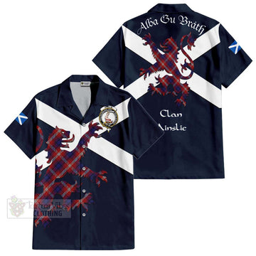 Ainslie Tartan Lion Rampant Short Sleeve Button Shirt  Proudly Display Your Heritage with Alba Gu Brath and Clan Name