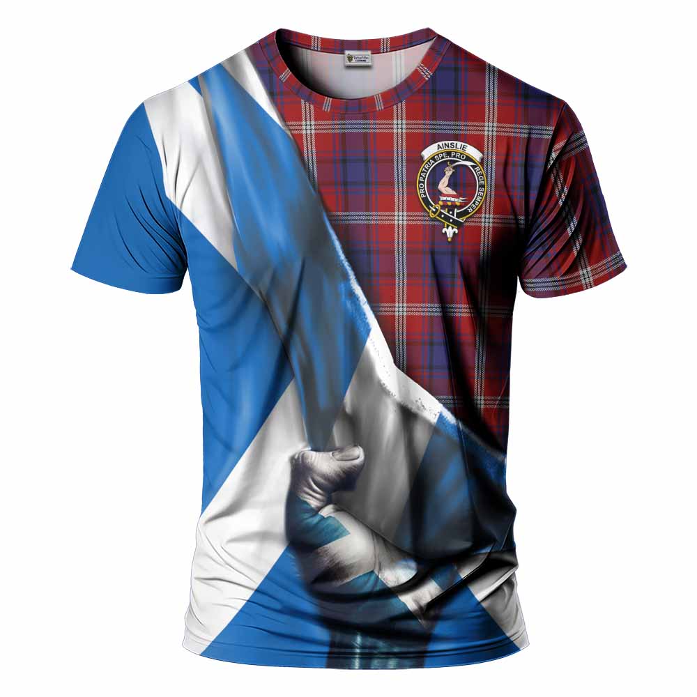 Tartan Vibes Clothing Ainslie Tartan T-Shirt with Family Crest Scotland Patriotic Style