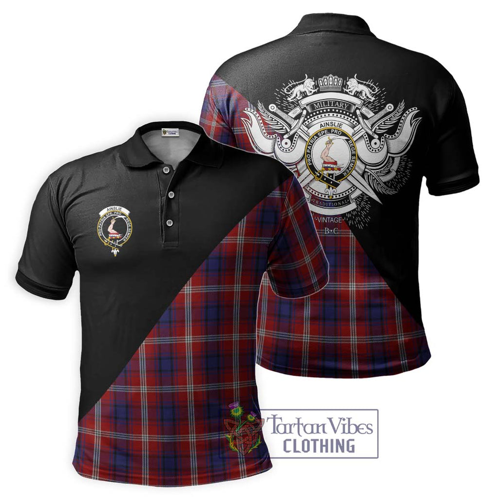 Ainslie Tartan Polo Shirt with Family Crest and Military Logo Style Kid - Tartanvibesclothing Shop