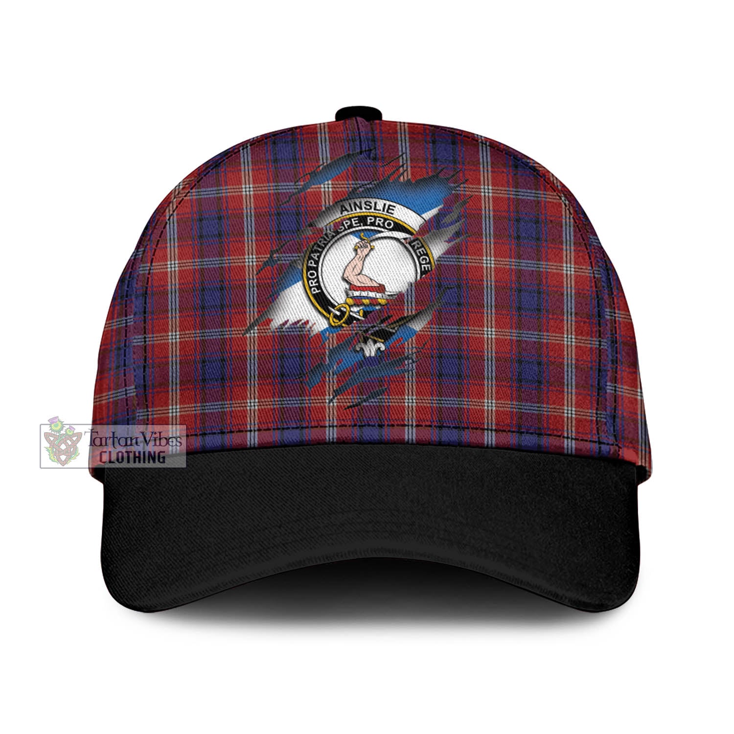 Tartan Vibes Clothing Ainslie Tartan Classic Cap with Family Crest In Me Style