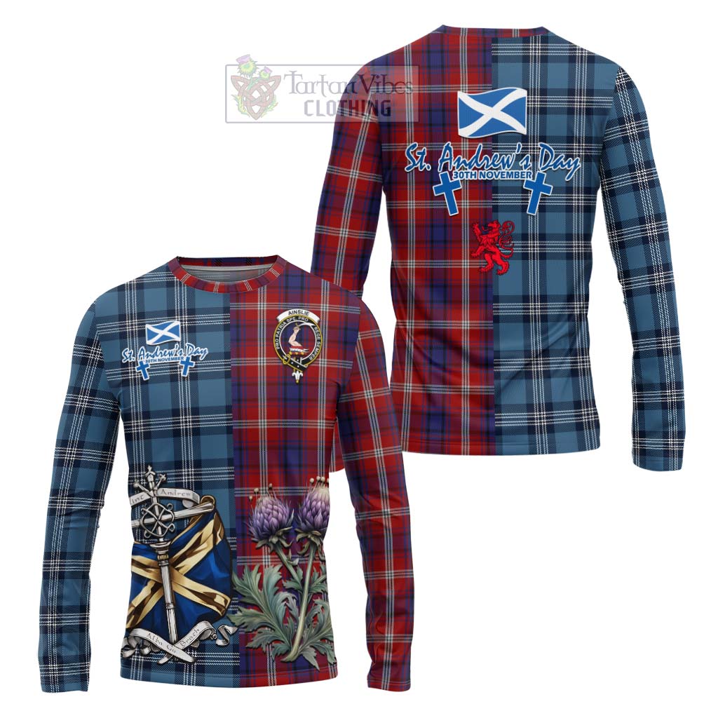 Tartan Vibes Clothing Ainslie Tartan Long Sleeve T-Shirt Happy St. Andrew's Day Half Tartan Style