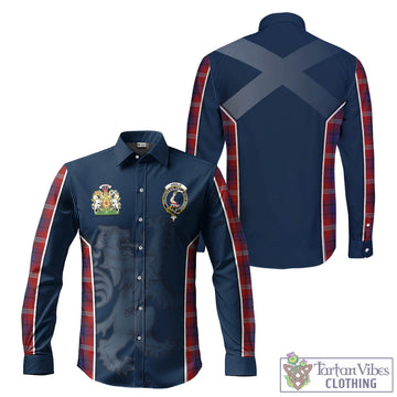 Ainslie Tartan Long Sleeve Button Up Shirt with Family Crest and Lion Rampant Vibes Sport Style