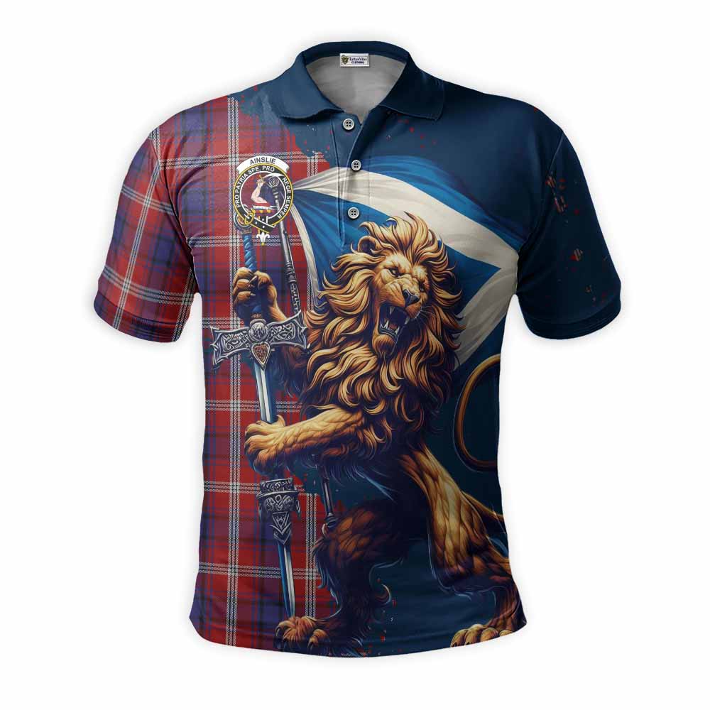 Tartan Vibes Clothing Ainslie Tartan Family Crest Men's Polo Shirt with Scottish Majestic Lion