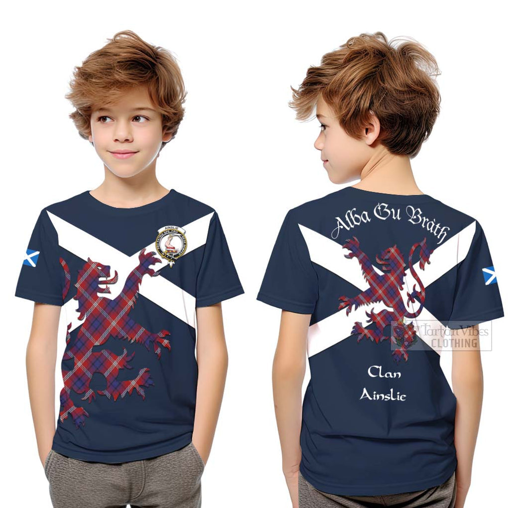 Tartan Vibes Clothing Ainslie Tartan Lion Rampant Kid T-Shirt – Proudly Display Your Heritage with Alba Gu Brath and Clan Name