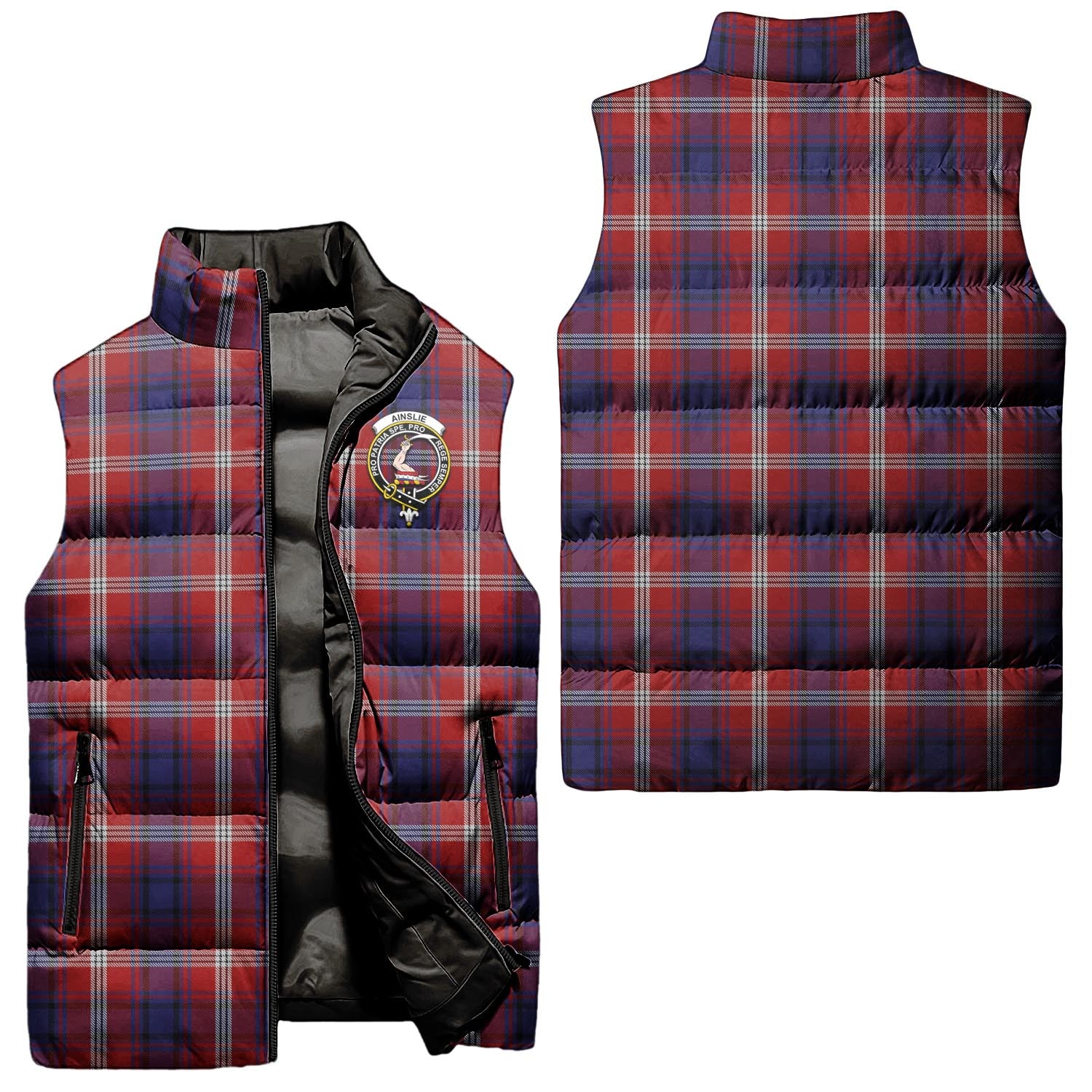 Ainslie Tartan Sleeveless Puffer Jacket with Family Crest Unisex - Tartanvibesclothing