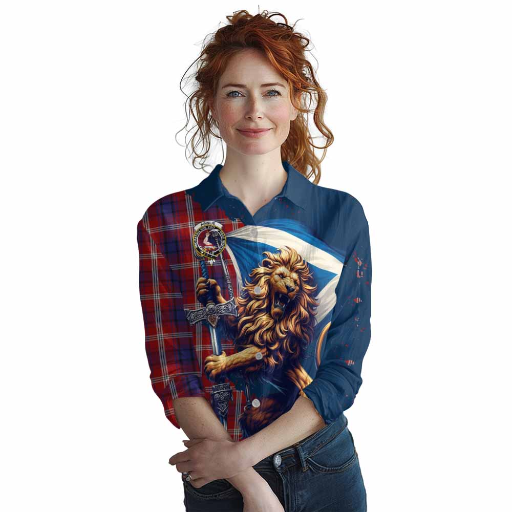 Tartan Vibes Clothing Ainslie Tartan Family Crest Women's Casual Shirt with Scottish Majestic Lion