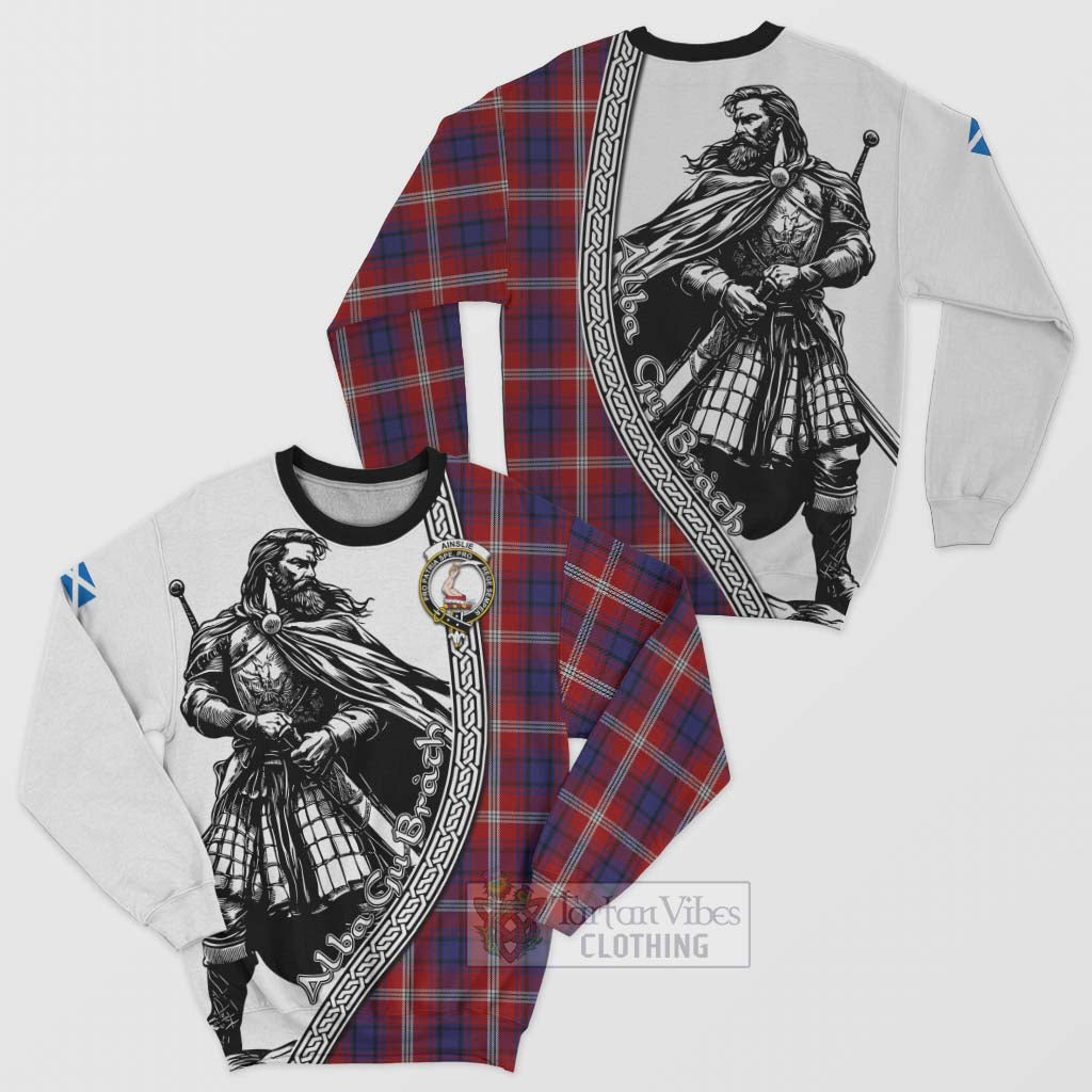 Tartan Vibes Clothing Ainslie Tartan Clan Crest Sweatshirt with Highlander Warrior Celtic Style