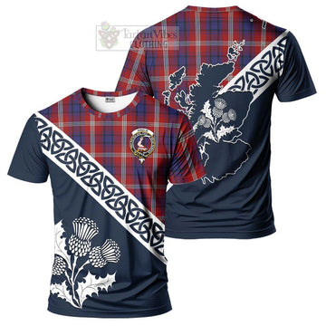 Ainslie Tartan T-Shirt Featuring Thistle and Scotland Map