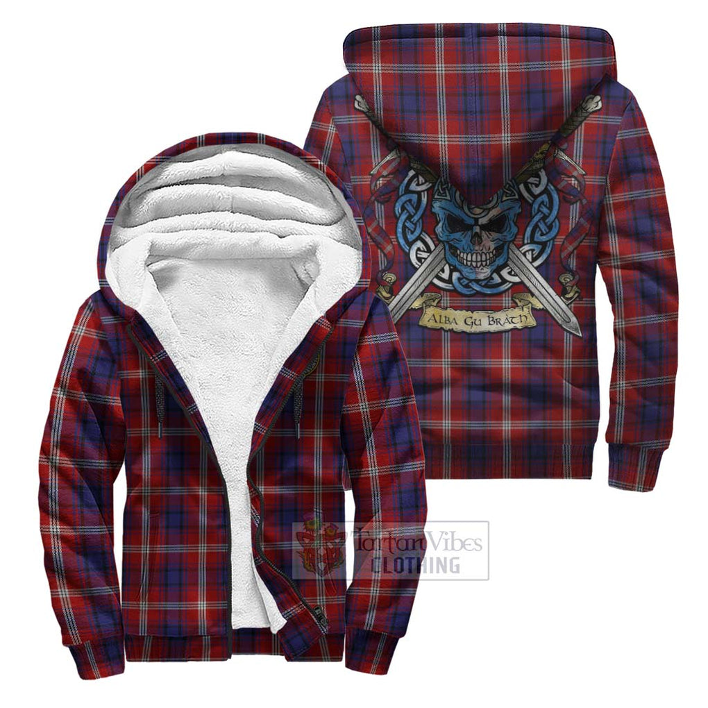 Tartan Vibes Clothing Ainslie Tartan Sherpa Hoodie with Family Crest Celtic Skull Style