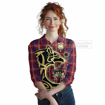 Ainslie Tartan Women's Casual Shirt with Family Crest Celtic Wolf Style