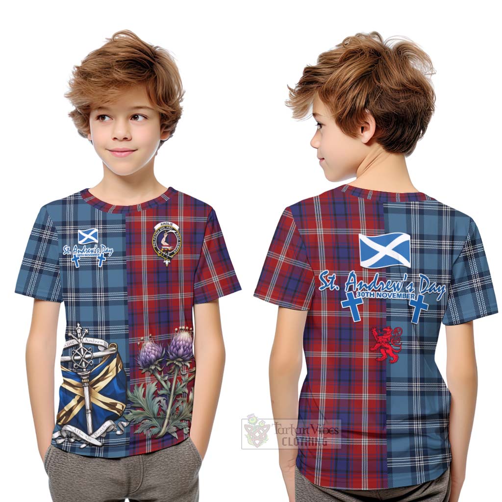 Tartan Vibes Clothing Ainslie Tartan Kid T-Shirt Happy St. Andrew's Day Half Tartan Style