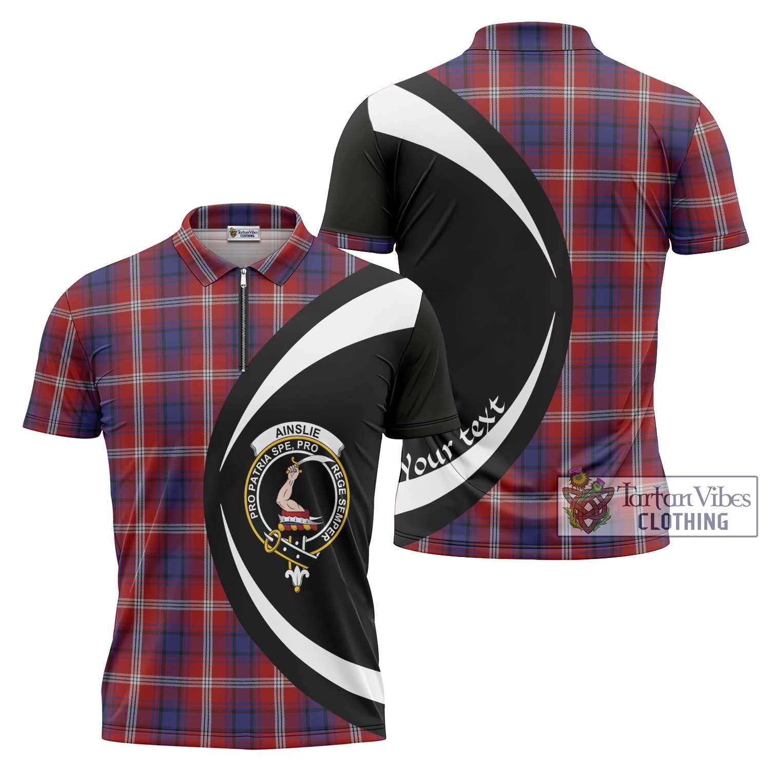 Tartan Vibes Clothing Ainslie Tartan Zipper Polo Shirt with Family Crest Circle Style