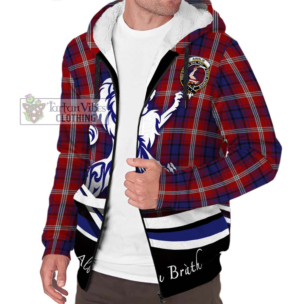 Ainslie Tartan Sherpa Hoodie with Alba Gu Brath Regal Lion Emblem Unisex S - Tartanvibesclothing Shop