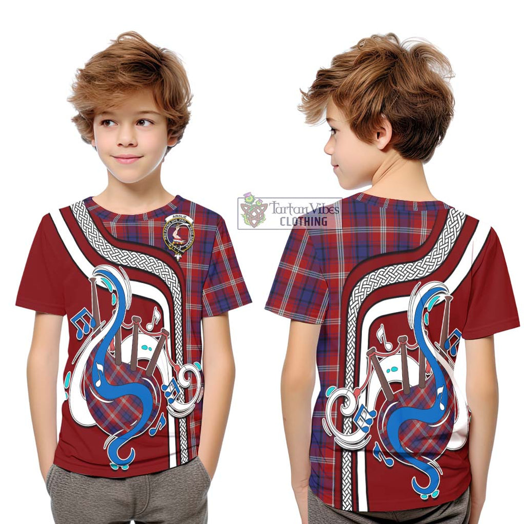 Tartan Vibes Clothing Ainslie Tartan Kid T-Shirt with Epic Bagpipe Style