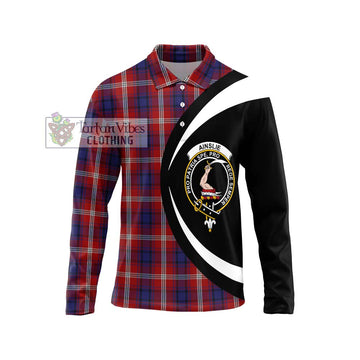 Ainslie Tartan Long Sleeve Polo Shirt with Family Crest Circle Style