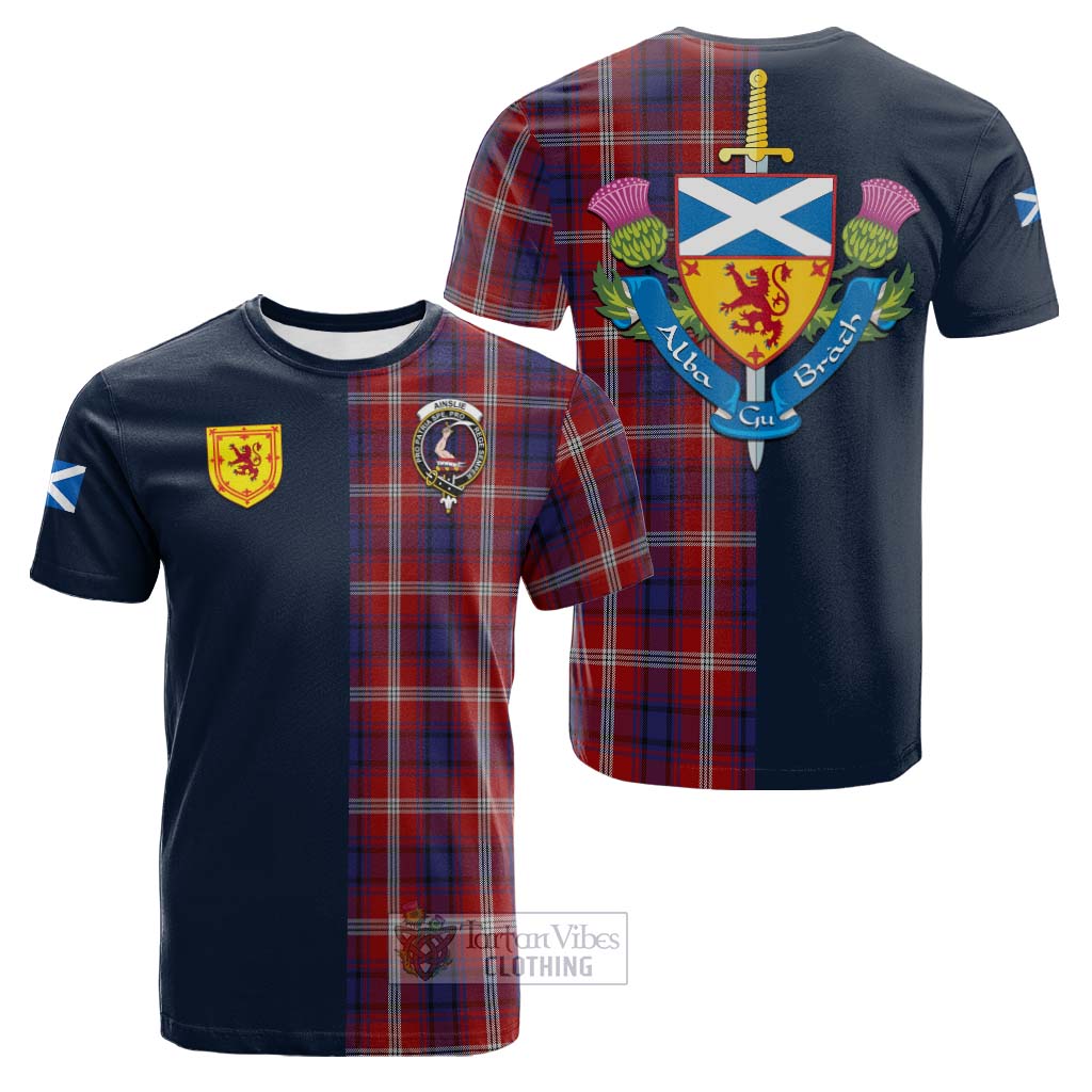 Tartan Vibes Clothing Ainslie Tartan Cotton T-shirt with Scottish Lion Royal Arm Half Style