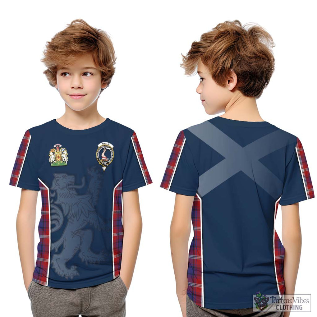 Ainslie Tartan Kid T-Shirt with Family Crest and Lion Rampant Vibes Sport Style Youth XL Size14 - Tartan Vibes Clothing