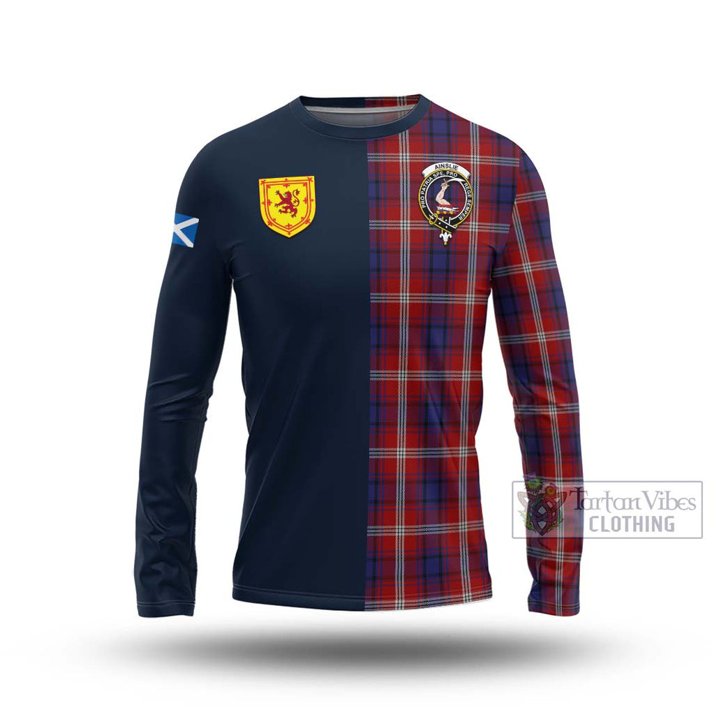 Tartan Vibes Clothing Ainslie Tartan Long Sleeve T-Shirt with Scottish Lion Royal Arm Half Style