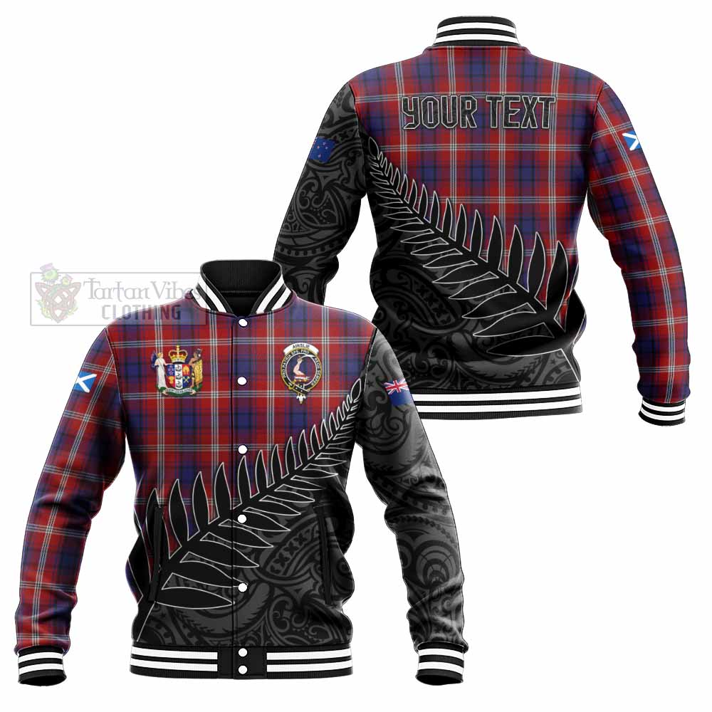 Tartan Vibes Clothing Ainslie Crest Tartan Baseball Jacket with New Zealand Silver Fern Half Style