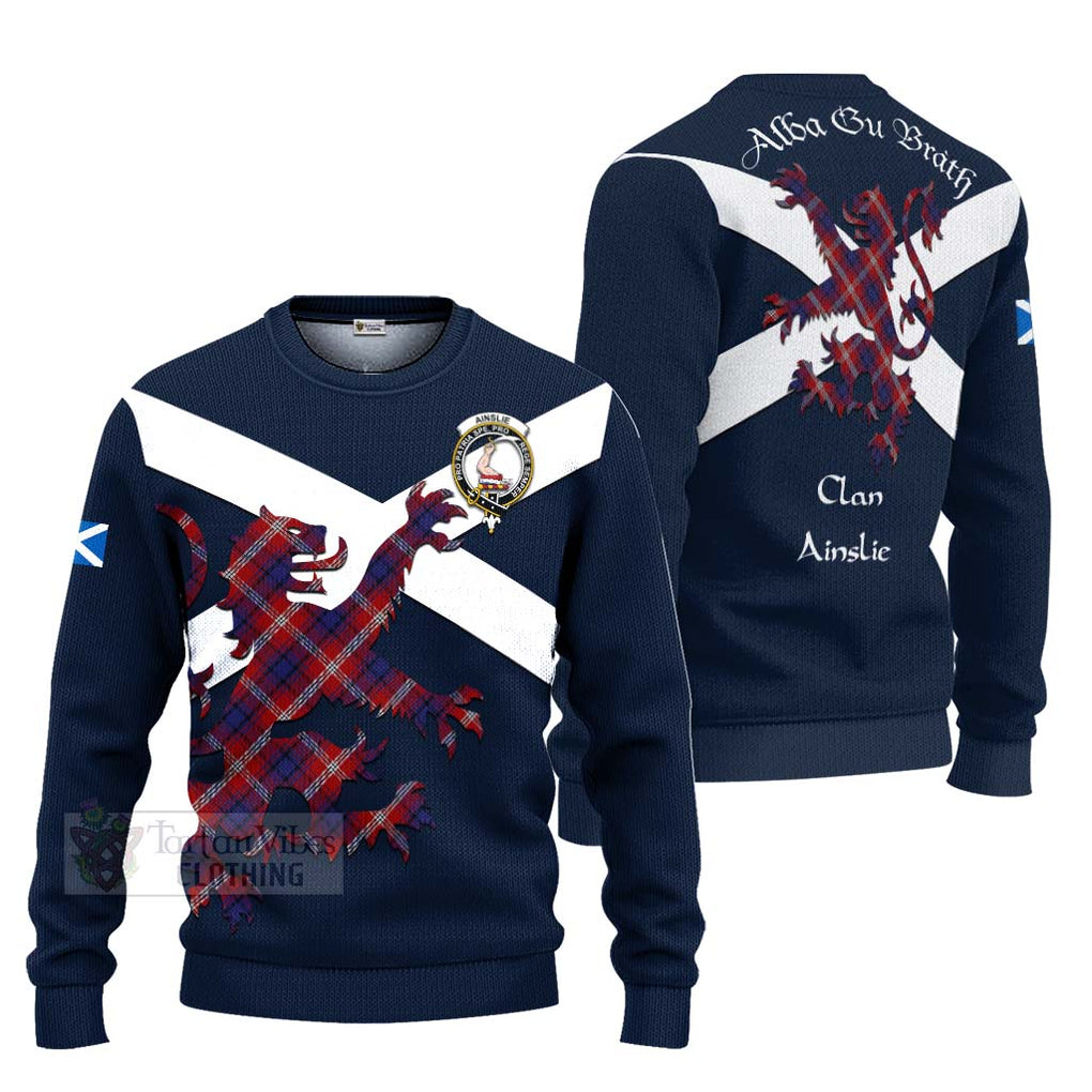 Tartan Vibes Clothing Ainslie Tartan Lion Rampant Knitted Sweater – Proudly Display Your Heritage with Alba Gu Brath and Clan Name