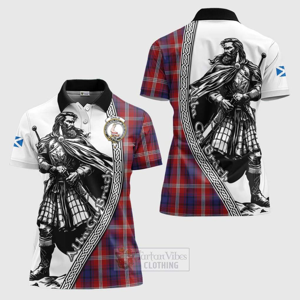 Tartan Vibes Clothing Ainslie Tartan Clan Crest Women's Polo Shirt with Highlander Warrior Celtic Style