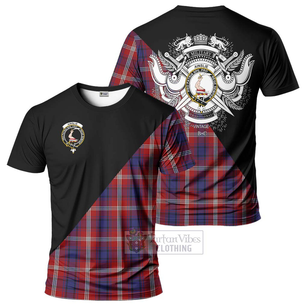 Ainslie Tartan T-Shirt with Family Crest and Military Logo Style Kid's Shirt - Tartanvibesclothing Shop