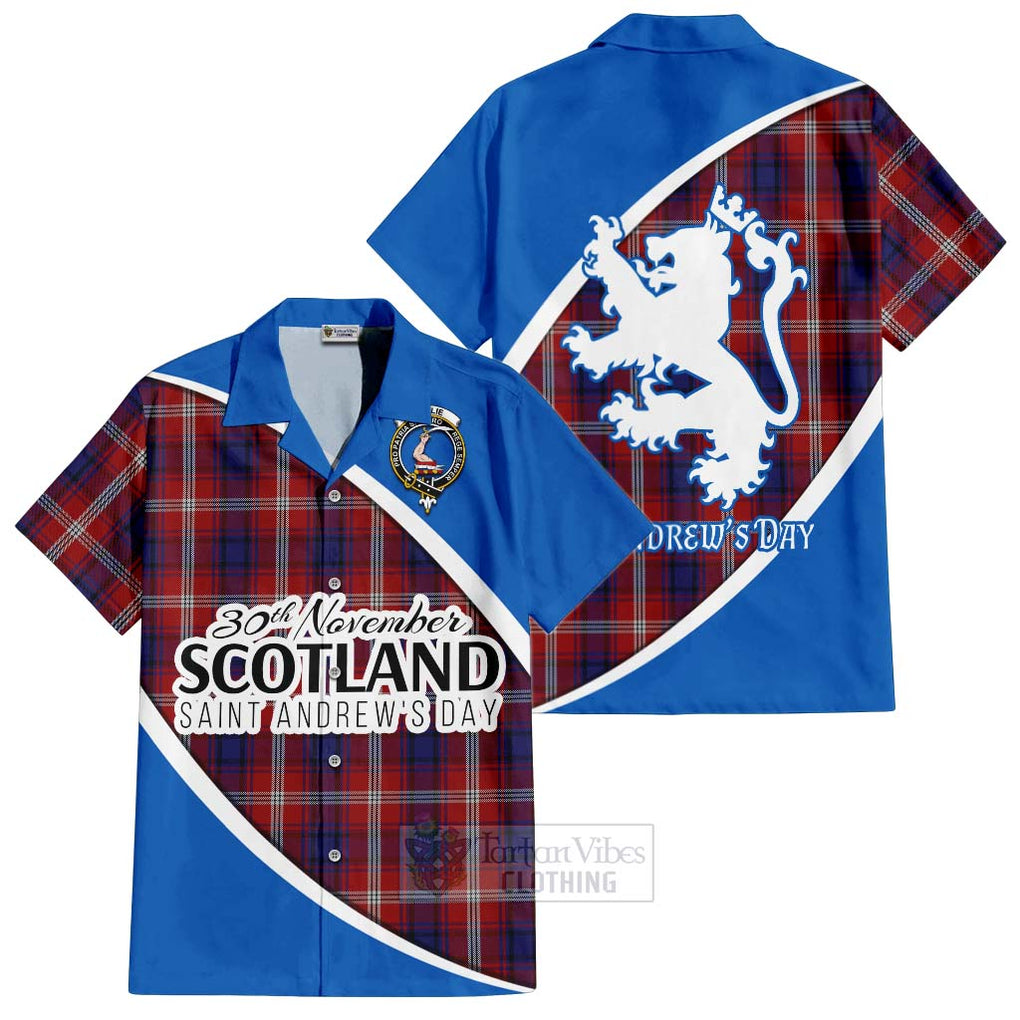 Tartan Vibes Clothing Ainslie Family Crest Tartan Short Sleeve Button Shirt Celebrate Saint Andrew's Day in Style