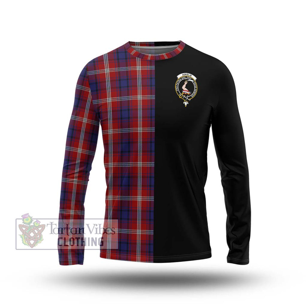 Ainslie Tartan Long Sleeve T-Shirt with Family Crest and Half Of Me Style Unisex - Tartanvibesclothing Shop