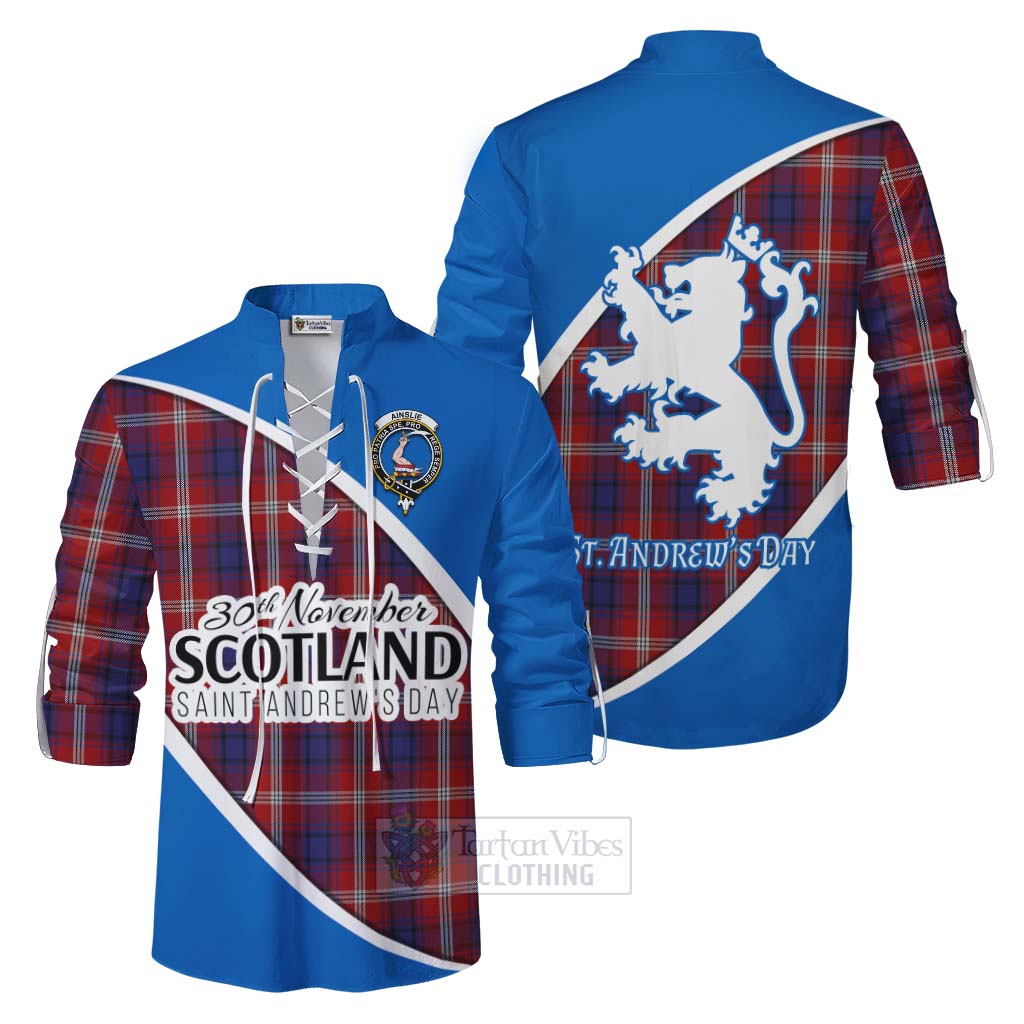 Tartan Vibes Clothing Ainslie Family Crest Tartan Ghillie Kilt Shirt Celebrate Saint Andrew's Day in Style