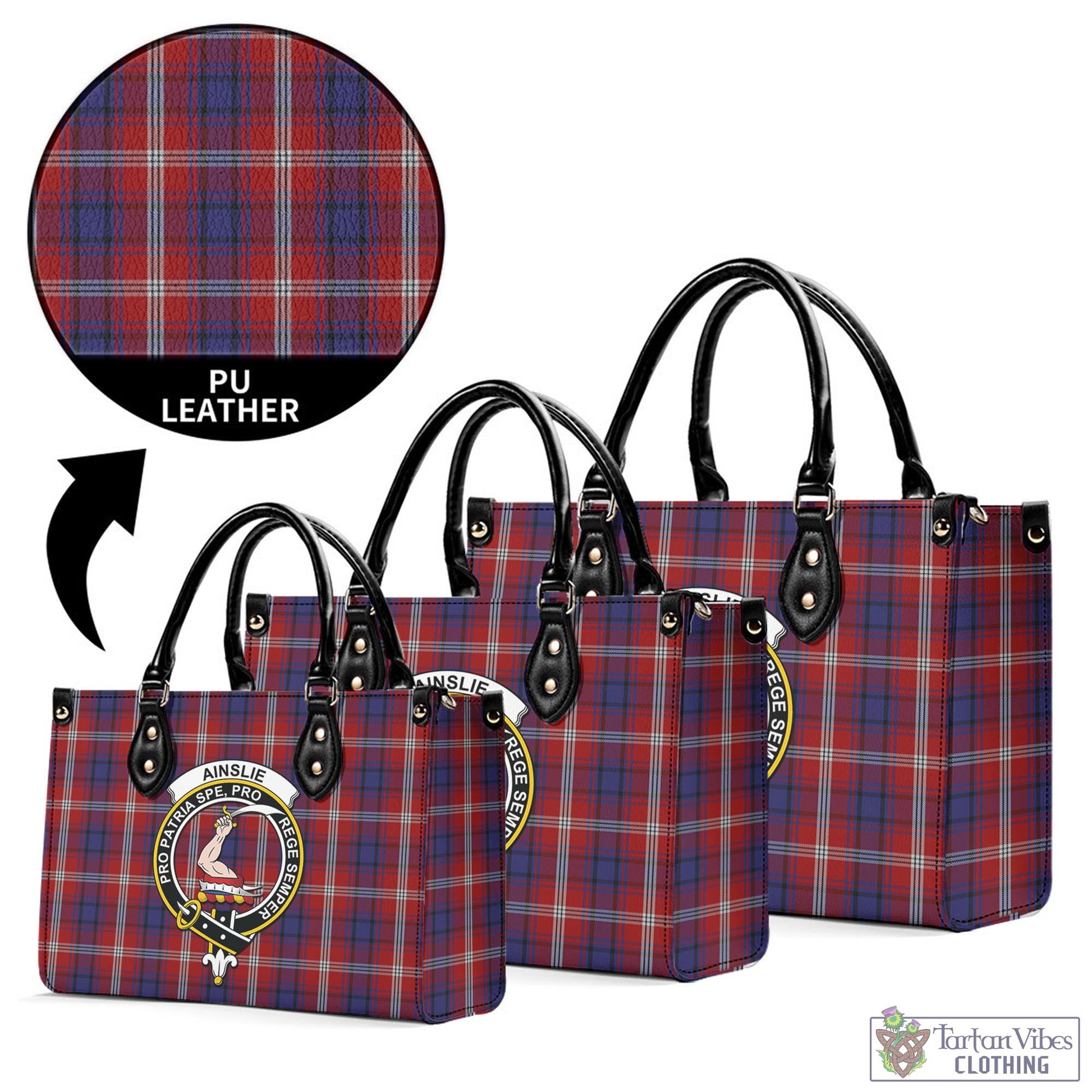 Tartan Vibes Clothing Ainslie Tartan Luxury Leather Handbags with Family Crest