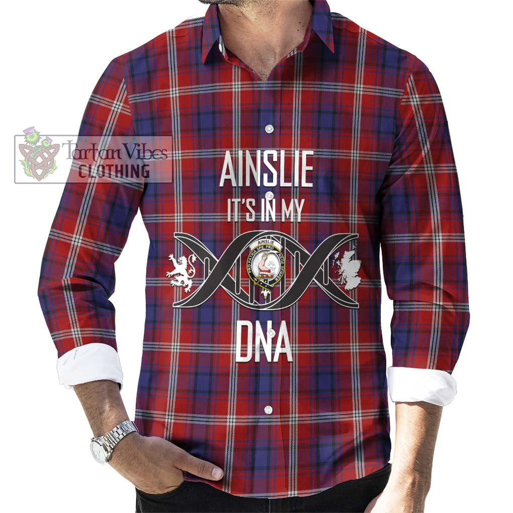 Ainslie Tartan Long Sleeve Button Shirt with Family Crest DNA In Me Style Men's Shirt S - Tartanvibesclothing Shop