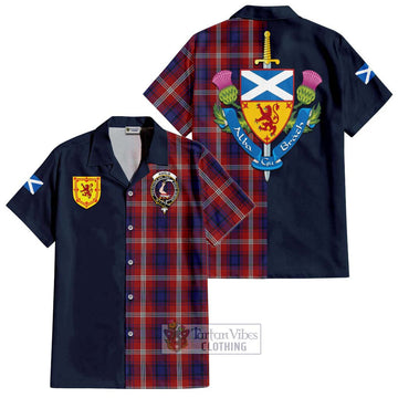 Ainslie Tartan Short Sleeve Button Shirt Alba with Scottish Lion Royal Arm Half Style